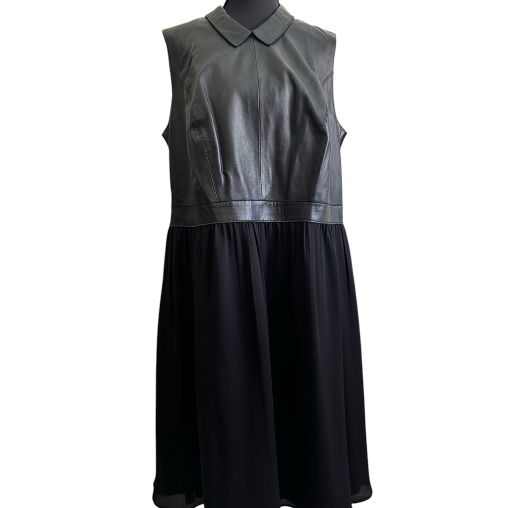 Sejour Black Leather and Chiffon Dress- Plus Size 16W